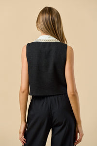 Pearl Collar Tweed Top