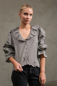 Ruffle Checkered Blouse