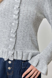Ruffle Hem Button-Up Sweater