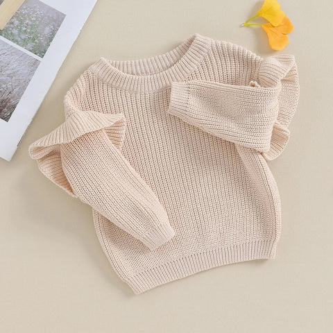 Oatmeal Ruffle Sleeve Sweater