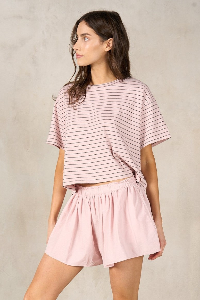 Poplin Short/Striped Tee Set