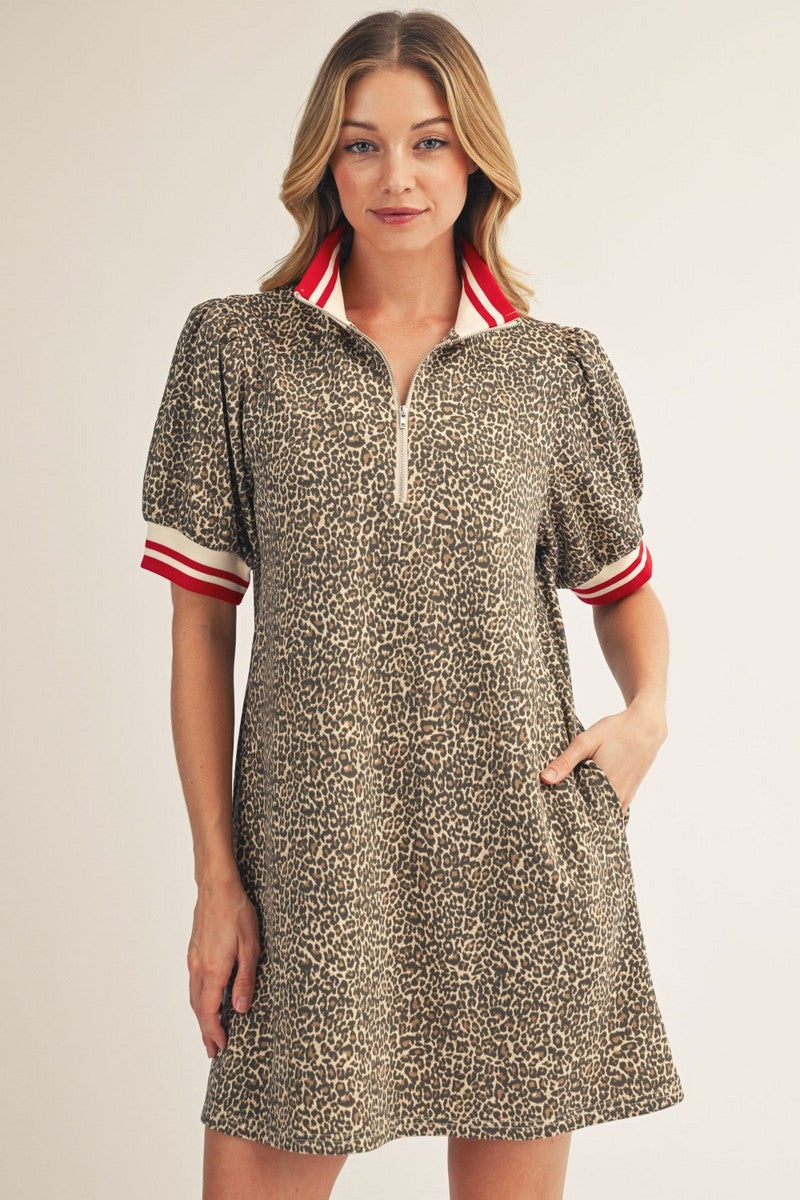 Contrast Collar Leopard Mini Dress