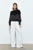 Beaded Sequin Yoke Satin Top