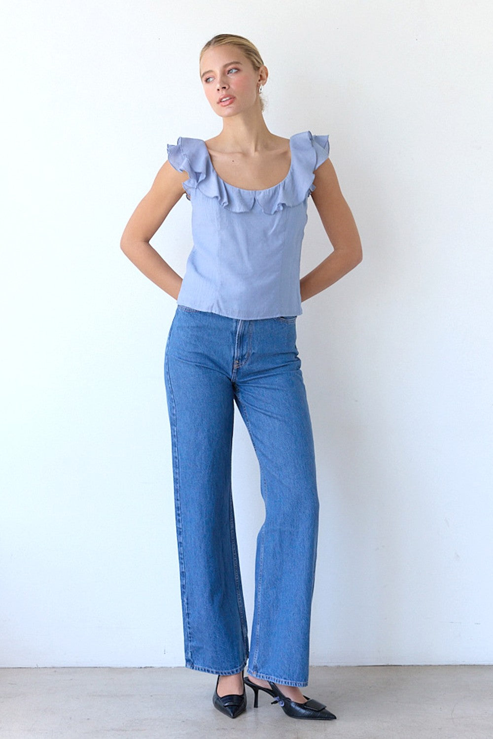 Fitted Ruffle Neck Blouse