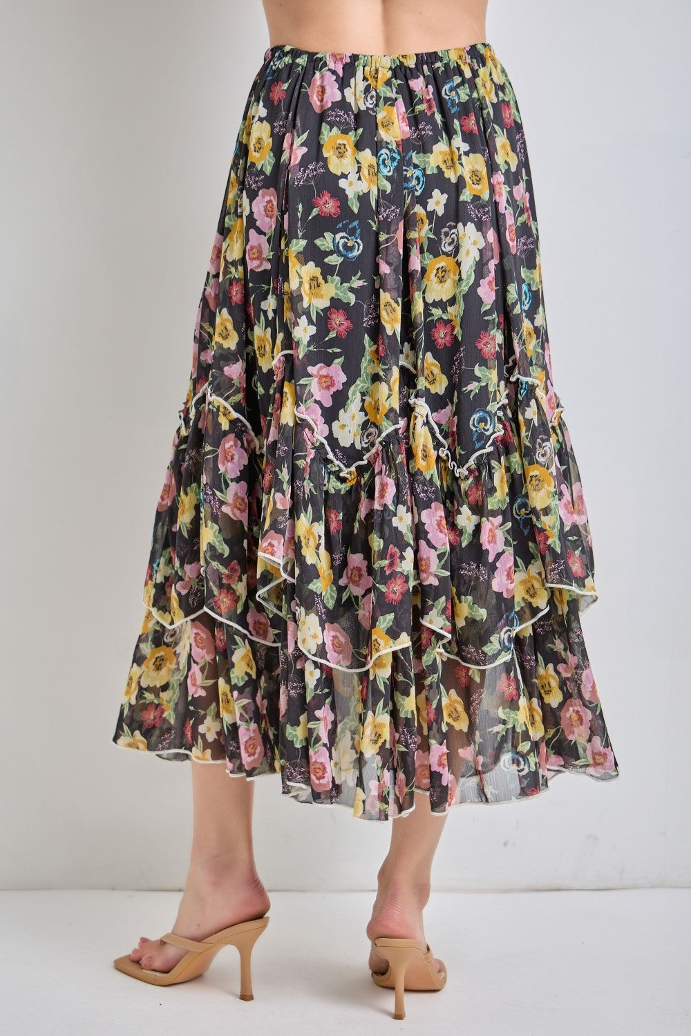 Floral Tiered Midi Skirt