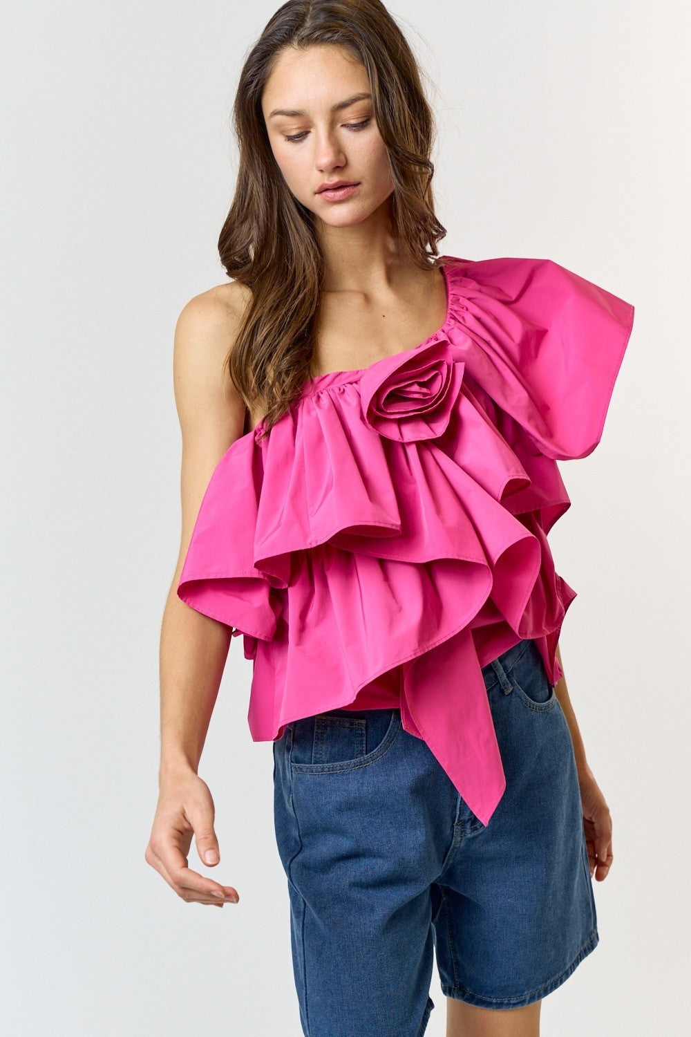 One Shoulder Ruffle Detail Top