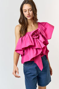 One Shoulder Ruffle Detail Top