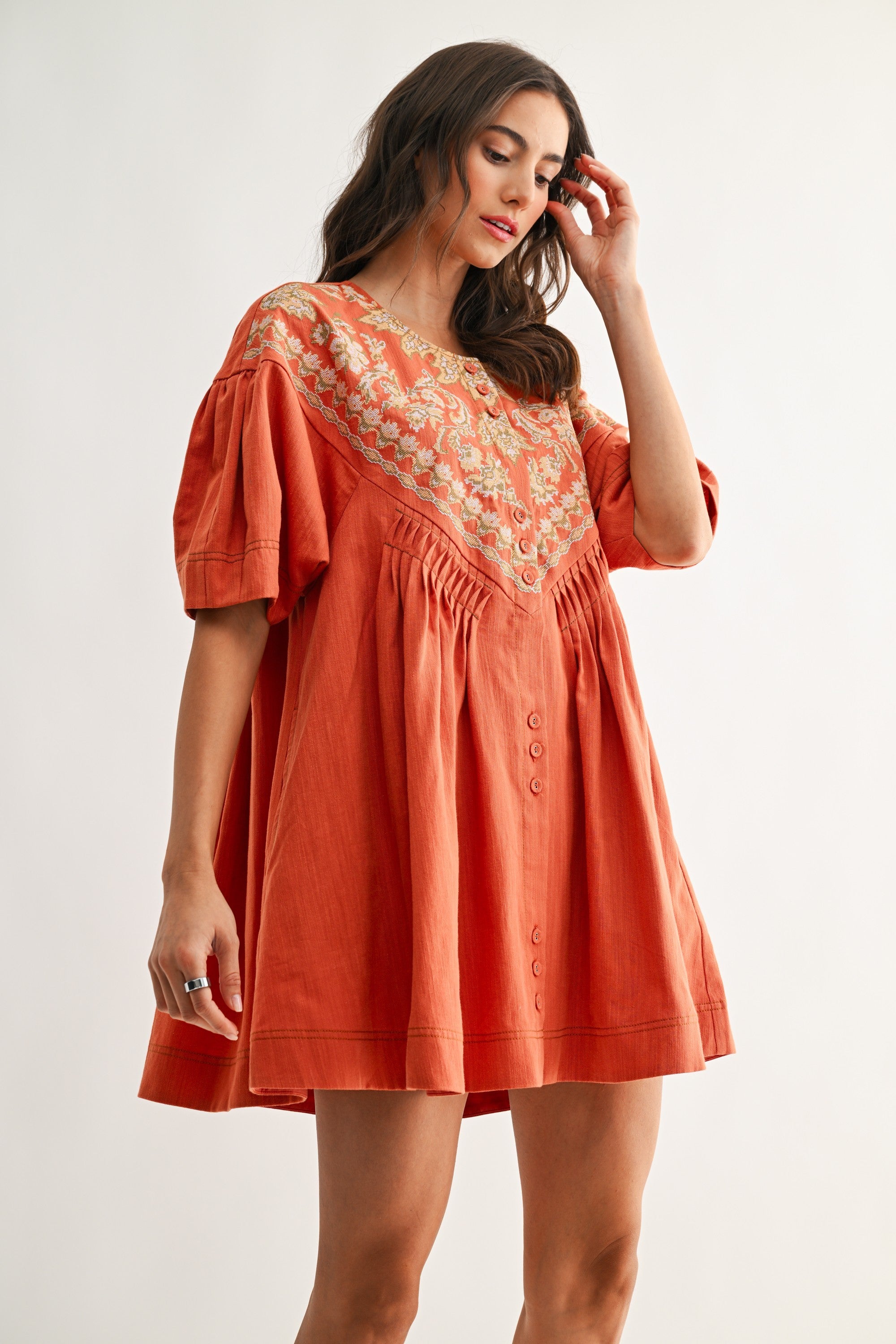 Embroidered Linen Tunic Dress
