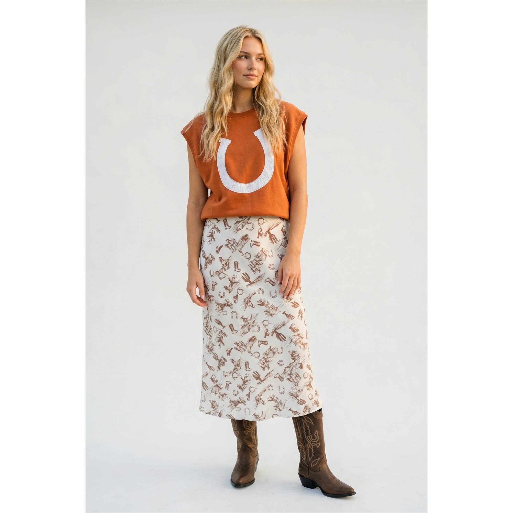 Western Satin Midi Skirt