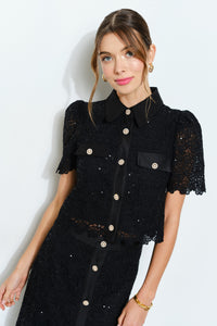 Pearl Button Lace Blouse