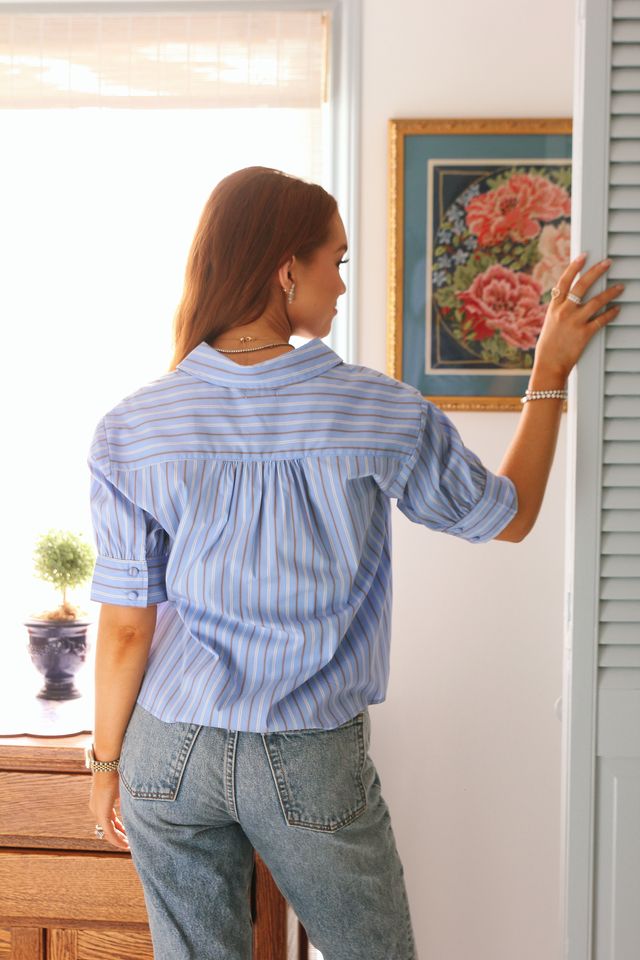 Pinstripe Puff Sleeve Blouse