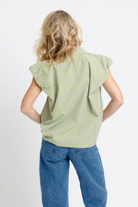 Checkered Bubble Sleeve Button-Down