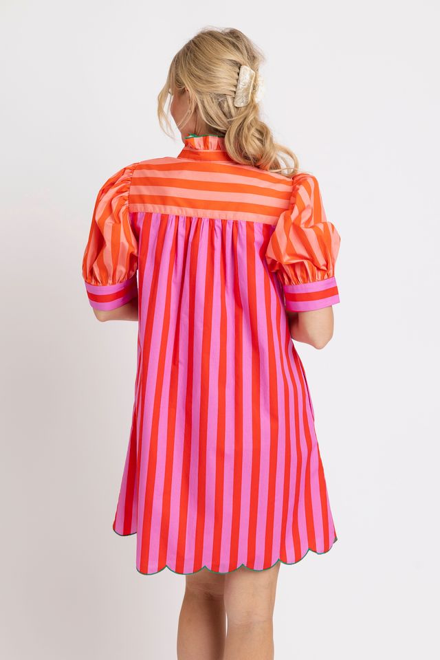 Striped Contrast Scallop Dress