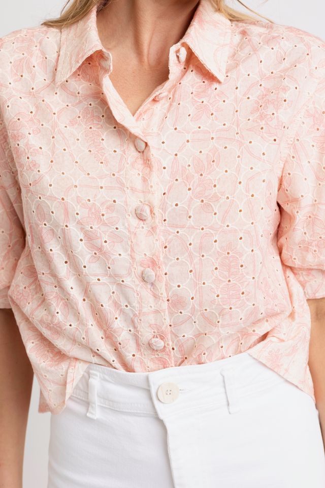 Eyelet Button-Up Blouse