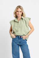 Checkered Bubble Sleeve Button-Down