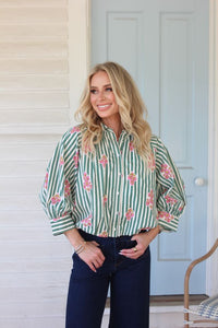 Striped Floral Bubble Top