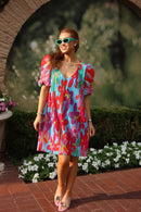 Pleated Floral Mini Dress