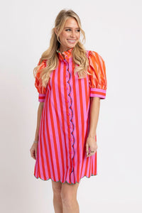 Striped Contrast Scallop Dress
