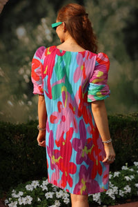 Pleated Floral Mini Dress